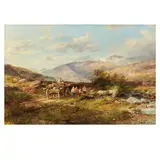 John Syer Ri, Travellers and lumber cart in a landscape believed to be the foot of Mount Snowdon, oil on canvas laid to board
