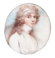 Andrew Plimer, Miniature of a lady, Shown wearing white dress and fichu wrapped around her neck,