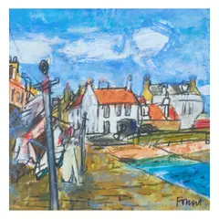 Archie Forrest Rgi, 'Washing and Wind, Cellardyke', mixed media