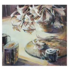 Ethel Walker, Lilies in shadow, oil on board