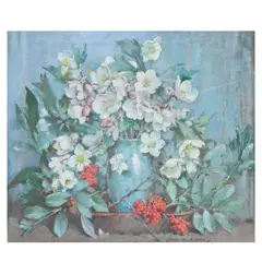 John Macdonald Aiken, Still life of hellebores and berries, oil on canvas
