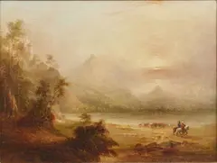 James Baker Pyne, Travellers in a mountainous landscape, oil on canvas
