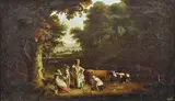 English School, Pastoral scene in a woodland glade, oil on canvas
