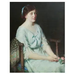 John Macdonald Aiken, Portrait of a lady, in a white dress, seated, oil on canvas