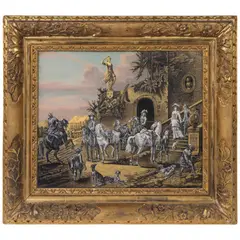 Jonas Zeuner: A good verre églomisé etching in gold and silver leaf on glass of 'La Buvette Des Chasseurs (The Hunters' Refreshment)', After Philips Wouwerman (Dutch, 1619-1668)