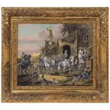 After Philips Wouwerman (Dutch, 1619-1668) by Jonas Zeuner: A good verre églomisé etching in gold and silver leaf on glass of 'La Buvette Des Chasseurs (The Hunters' Refreshment)', sold Jul 2026