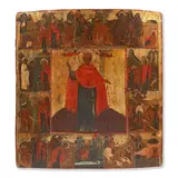 Russia, 16th  Century by with sixteen scenes from her life Icon of Saint Paraskeva, traditionally painted, the central recessed area of the panel with a full length image, offered Jul 2026