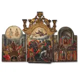 Ionian School (Heptanese School), second half of the 17th century by Double-sided triptych: The Disputation on the Holy Sacrament, The Descent of the Holy Spirit, The Conversion of Saul & "In Thee Rejoiceth", sold Jul 2026