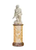 raised on a contemporary breche violette marble and cream variegated onyx or breche oniciata column pedestal by Randolph Rogers: A carved white marble figure of 'Ruth gleaning', offered Jul 2026