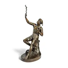 Thomas Brock, patinated bronze figure of the 'Snake Charmer' dated 1875, patinated bronze