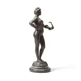 Bertram Mackennal, newly discovered and apparently unique patinated bronze statuette of a female nude with a python, likely identifiable with the model entitled 'A Priestess' exhibited at the Royal Academy in 1896, patinated bronze