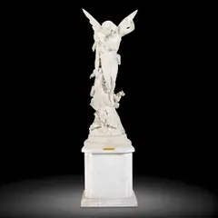 Ferdinando Vichi, impressive carved white marble figural group of 'Cupid and Psyche', together with a later white Carrara marble plinth, marble