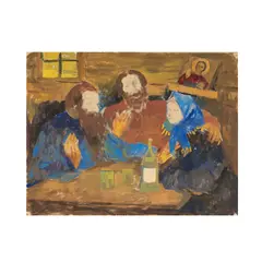 Scène de taverne by Philip Andreevich Maliavin, crayon et tempera sur papier, sold Feb 2026
