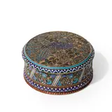 maker's mark in Cyrillic 'P. Ovchinnikov' with Imperial warrant, Moscow by cloisonné and plique-à-jour covered box Boîte couverte en vermeil cloisonné et plique-à-jour A silver-gilt, 1888, offered Apr 2026