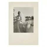 Cecil Beaton, Lady Anne Coke on her wedding day to Colin Tennant, 3rd Baron Glenconner, with her bridesmaids: Catherine Tennant and Juliet Harvey, 21 April 1956