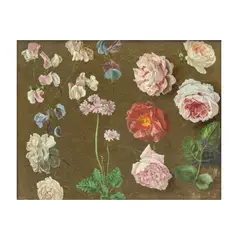 Dutch School, A study of roses, primula and sweat peas, oil on canvas