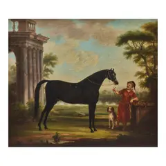 Thomas Smith, The Cullen Arabian held by a groom, before a landscape with classical ruins, oil on canvas