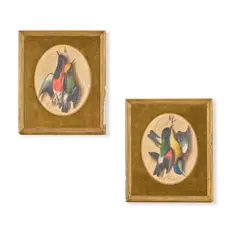Michelangelo Meucci, Hanging Songbirds, oil on board, oval