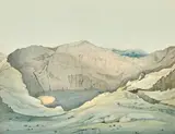 Lansdown Guilding, A view of the new crater of the Morne Soufrière - St. Vincent, taken from the north and west brink, 1823, pencil and watercolour