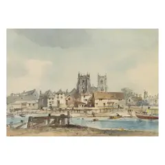 Arthur Edward Davies, The Quayside, King's Lynn, watercolour and ink over traces of pencil