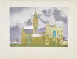 Patrick Procktor, R.A., R.W.S., Sarum (North-West view of Salisbury Cathedral), Aquatint and etching in colours, 1974, on wove paper