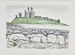 David Gentleman, Dunstanburgh Castle, Lithograph in colours, 1973, on wove paper