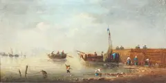 Continental School, Bringing in the catch, oil on panel