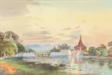 M Thein Pe, A set of two views of the Mandalay Palace Moat, watercolour heightened with bodycolour