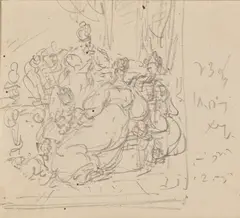 George Chinnery, Sketch for a group portrait, possibly a merchant family in Macau, pencil