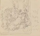 George Chinnery, Sketch for a group portrait, possibly a merchant family in Macau, pencil