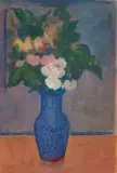 George Gault, Still life of flowers in a blue vase, watercolour and bodycolour