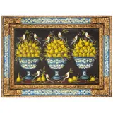 Miguel Canals, Still life of pears, birds and foliage, oil on canvas, in a painted frame