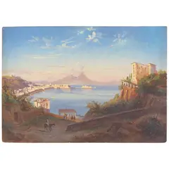 Ettore Cumbo, Two views of the bay of Naples, oil on board