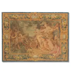 Mattia Traverso, Four painted panels in imitation of tapestries: Diana in her chariot; a bucolic scene in the style of Watteau; a representation of Summer; an architectural design with columns, oil on canvas