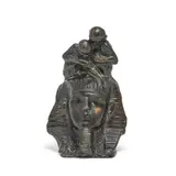 Richard Louis Garbe, patinated bronze group of two monkeys sat on the head of a Sphinx, 1920, patinated bronze