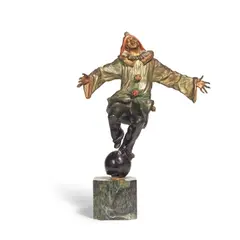 Albert Milani, cold-painted bronze figure of a Pierrot, cold-painted bronze
