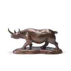 Donald Greig, patinated bronze of a rhinoceros, patinated bronze
