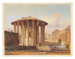 The Temple of Vesta, Rome by Jacob George Strutt, oil on card, sold Jun 2025