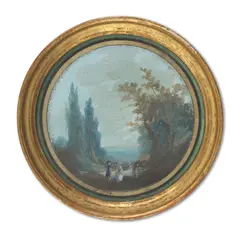Louis-Gabriel Moreau, Figures by a lake in a parkland; and Elegant figures in a park, gouache on laid paper