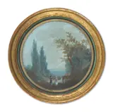 Louis-Gabriel Moreau, Figures by a lake in a parkland; and Elegant figures in a park, gouache on laid paper