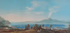 Neapolitan School, The bay of Naples, with Vesuvius erupting, gouache