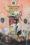 David Woodlock, A vegetable boat on the canal, Venice, watercolour heightened with white