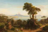 Thomas Dessoulavy, Rome from the Temple of Cecilia Metella; Naples from Piedigrotta, oil on canvas