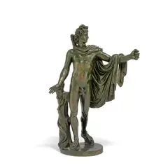 Francesco Righetti I, green-brown patinated bronze figure of the Apollo Belvedere, brown patinated bronze