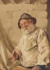 William John Wainwright, Rws, Rba, An old sailmaker, watercolour over traces of pencil