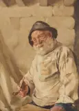 William John Wainwright, Rws, Rba, An old sailmaker, watercolour over traces of pencil