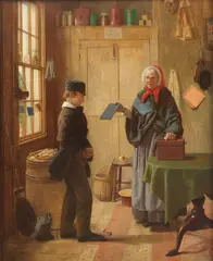 James Collinson, A penny short, oil on canvas