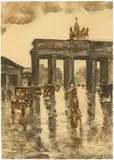 Lesser Ury, Blick auf das Brandenburger Tor, Um 1925, Kohle und braune Kreide auf dünnem Karton