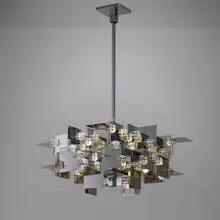 Gaetano Sciolari, Chandelier, c. 1965, chrome-plated stainless steel, Lucite, brass