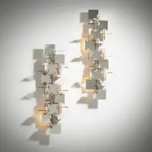 Gaetano Sciolari, Sconces, pair, c. 1965, chrome-plated stainless steel, Lucite, brass